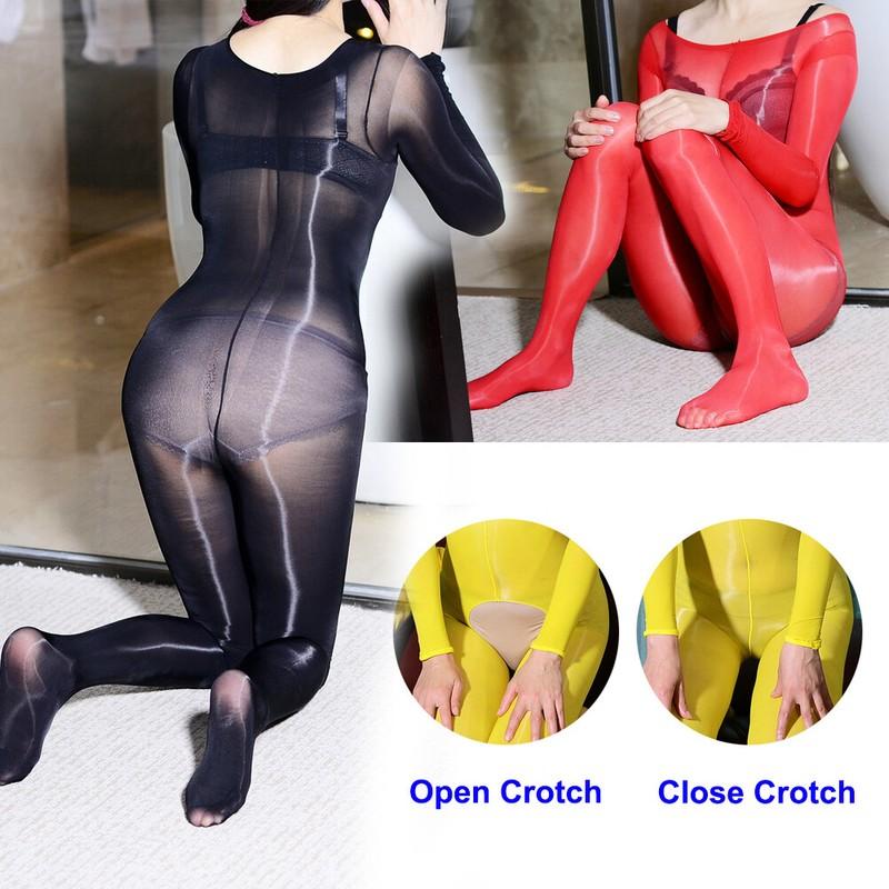 8D Shaping Bodysuit Ultrathin Shiny Nylon Glossy Bodystocking Sheer Nightwear