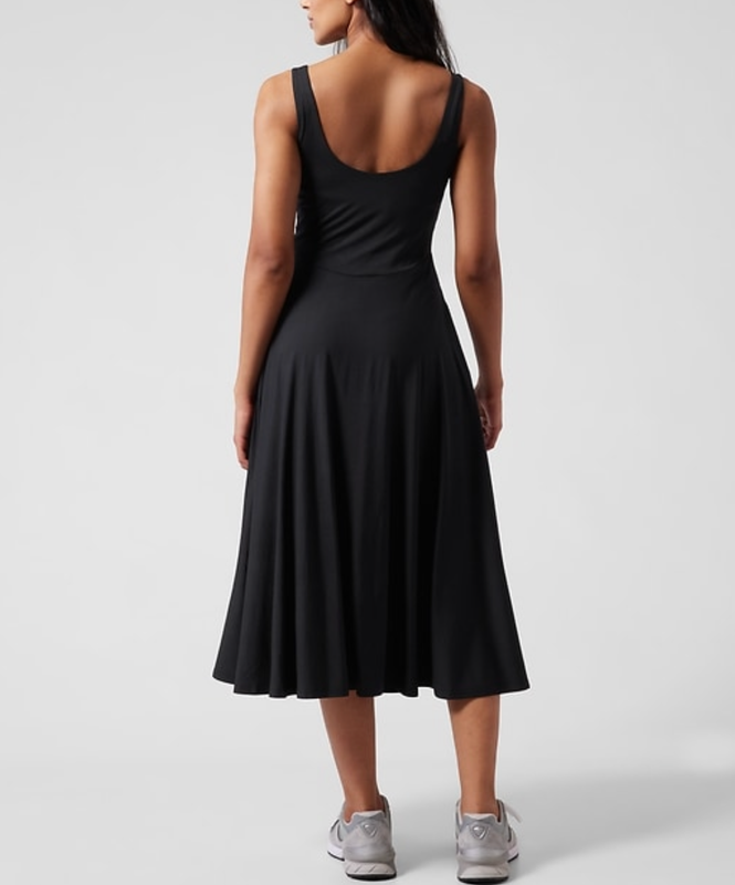 $98 ATHLETA WOMEN'S BLACK SLEEVELESS SANTORINI MIDI DRESS PETITES Sz MP
