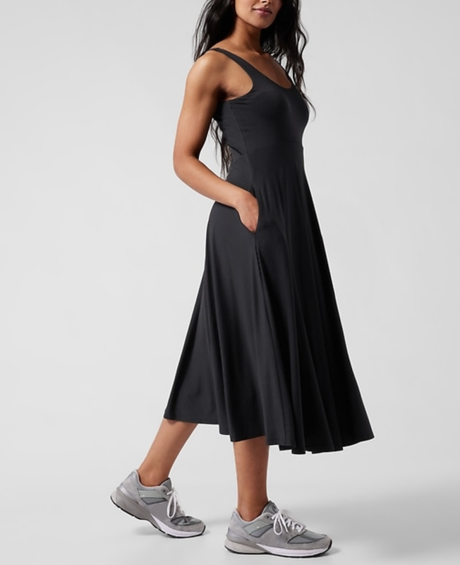 $98 ATHLETA WOMEN'S BLACK SLEEVELESS SANTORINI MIDI DRESS PETITES Sz MP