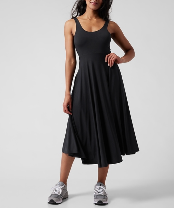 $98 ATHLETA WOMEN'S BLACK SLEEVELESS SANTORINI MIDI DRESS PETITES Sz MP