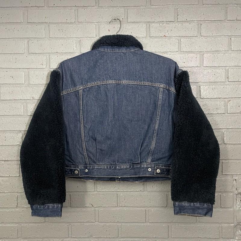 $98 Levis Premium Womens Size S Cocoon Bomber Sherpa Trucker Jacket Dark Wash