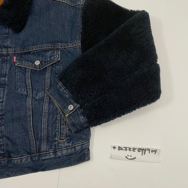 $98 Levis Premium Womens Size S Cocoon Bomber Sherpa Trucker Jacket Dark Wash