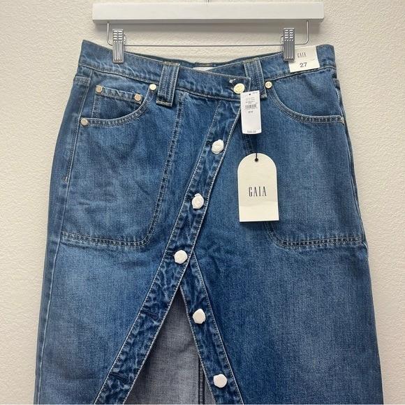 $98 NWT Cult Gaia X Gap Blue Denim Asymmetrical Maxi Skirt Sz 28