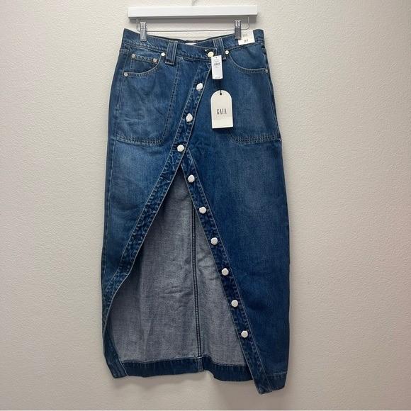 $98 NWT Cult Gaia x Gap Blue Denim Asymmetrical Maxi Skirt Sz 28