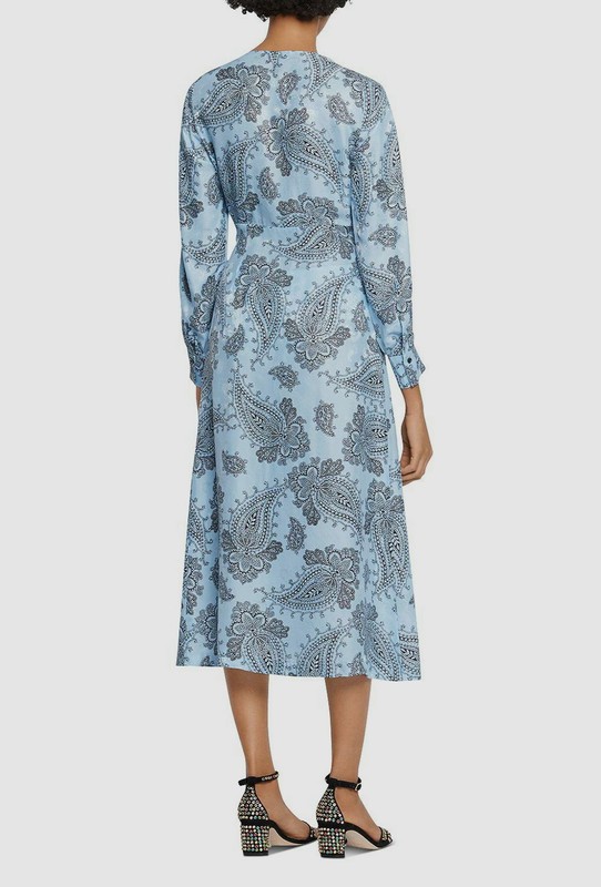 $999 Sandro Women's Blue Beane Paisley V-Neck Midi Button A-Line Dress Size US S
