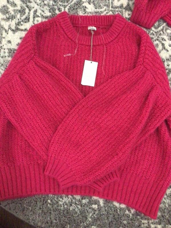 A Day Women's Balloon Sleeve Fuzzy Pullover Sweater In Pink Size XS