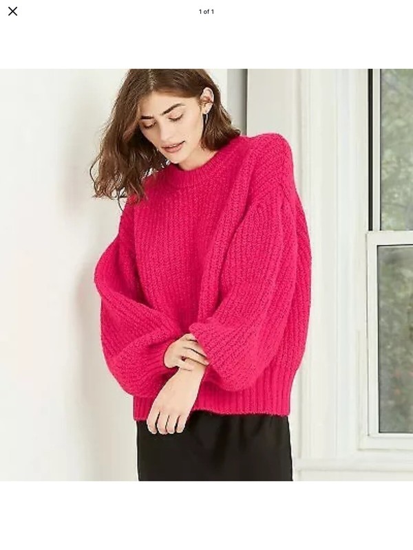 a Day Women's Balloon Sleeve Fuzzy Pullover Sweater in Pink Size XS
