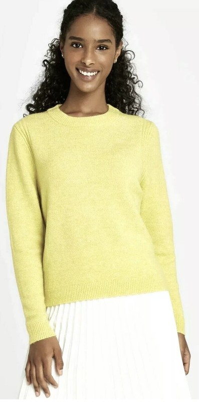 a Day Women's Crewneck Pullover Sweater Yellow/green Large B44