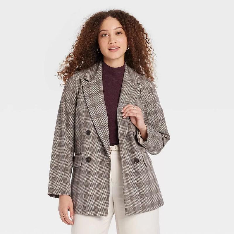 A New Day Women's Double Breasted Blazer Jacket Back Slit Mid Length