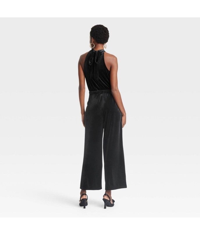 A New Day Women's Size M Black Velvet Jumpsuit Halter Neckline PARTY COCKTAIL