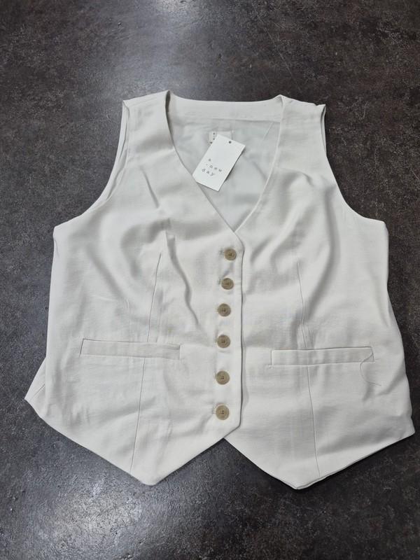 A New Day Women's Tailored Vest Cream White Tan Career Wear