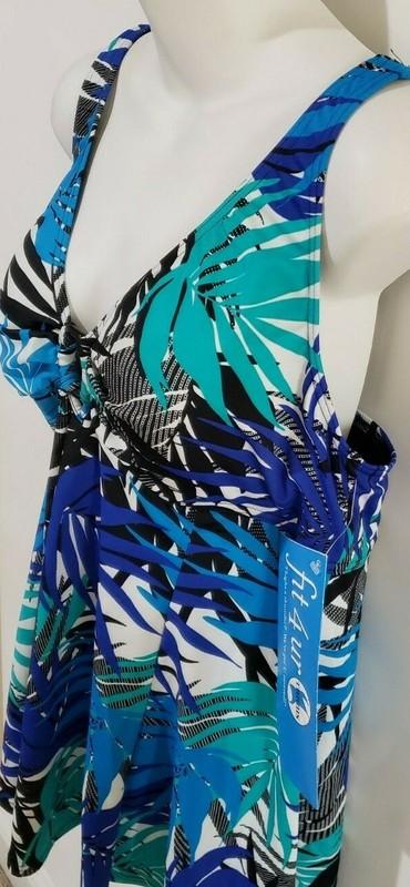 A Shore Fit Thigh Solutions Swimdress Plus Size Swimsuit Ring Front Blue Floral