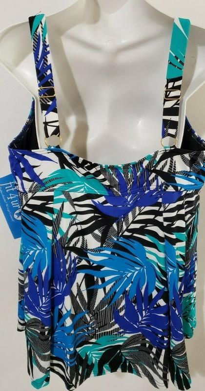 A Shore Fit Thigh Solutions Swimdress Plus Size Swimsuit Ring Front Blue Floral