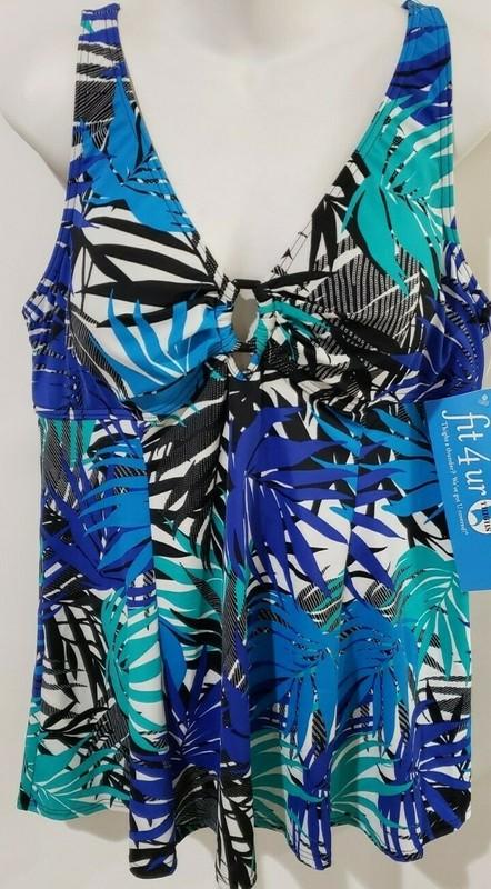 A Shore Fit Thigh Solutions Swimdress Plus Size Swimsuit Ring Front Blue Floral