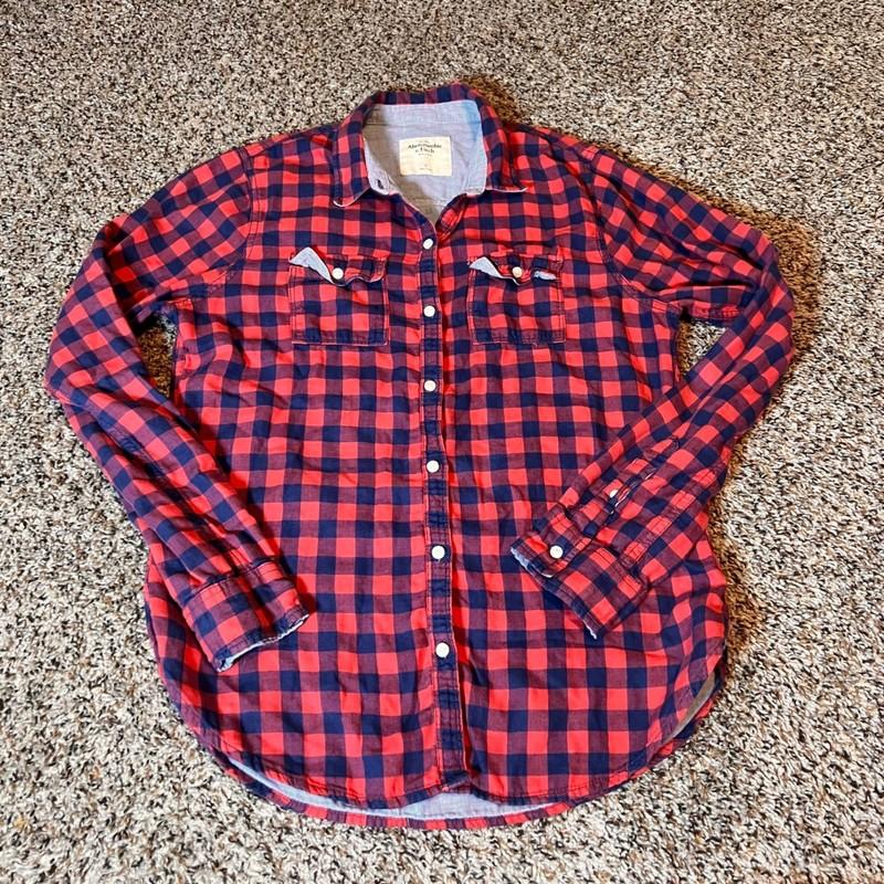 Abercrombie & Fitch Flannel Shirt Plaid Button Down Long Sleeve Red Blue S