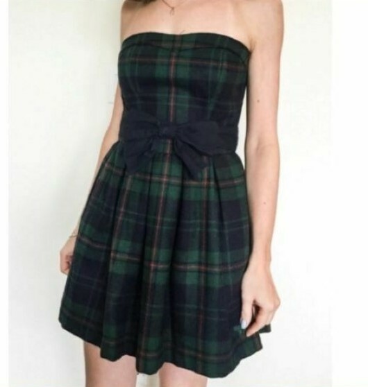 Abercrombie & Fitch Green & Navy Wool Plaid Strapless Dress Size 00 Nwt