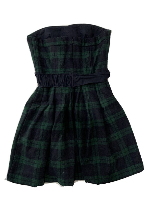 Abercrombie & Fitch Green & Navy Wool Plaid Strapless Dress Size 00 Nwt