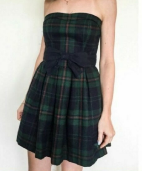 Abercrombie & Fitch Green & Navy Wool Plaid Strapless Dress Size 00 Nwt