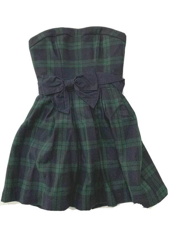 Abercrombie & Fitch green & navy wool plaid strapless Dress size 00 nwt