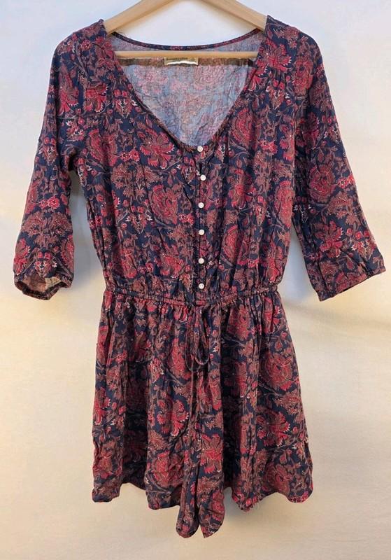 Abercrombie & Fitch Juniors Large Romper Blue Red Floral V Neck Festival Beach