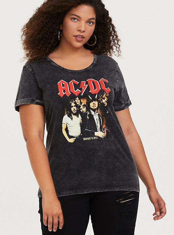 AC/DC Womens Plus Size ACDC Black Mineral Wash Crew Shirt New Size 0