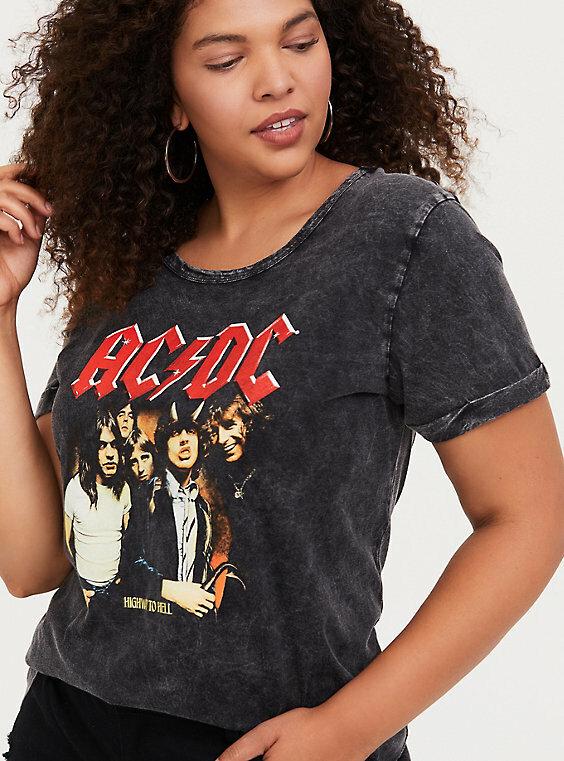 AC/DC Womens Plus Size ACDC Black Mineral Wash Crew Shirt New Size 0