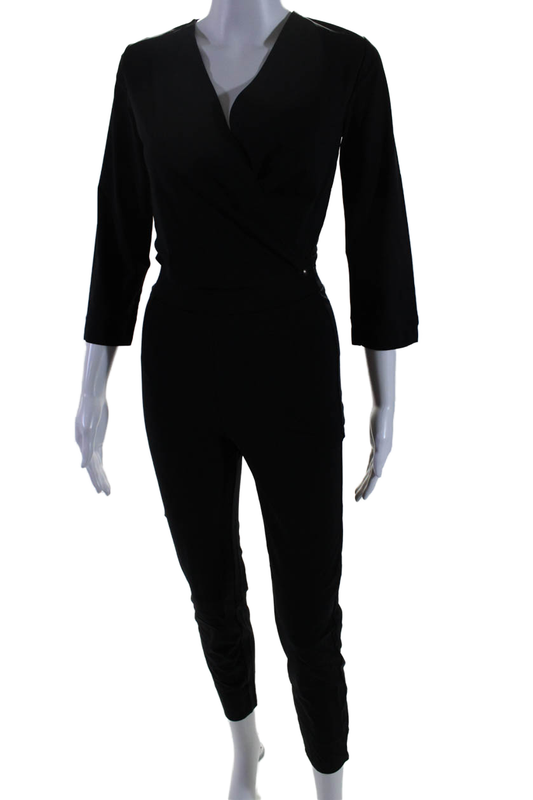 Aday Womens Stretch V-Neck Long Sleeve Destination Jumpsuit Black Size XS