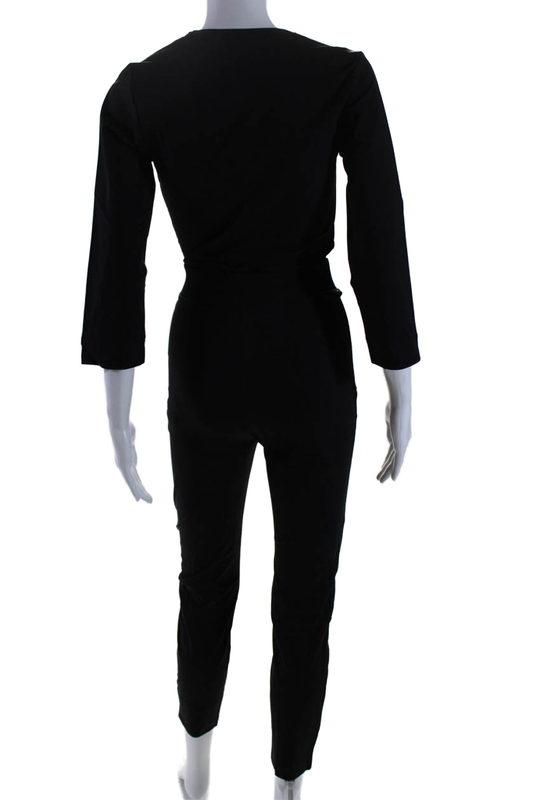 Aday Womens Stretch V-Neck Long Sleeve Destination Jumpsuit Black Size XS