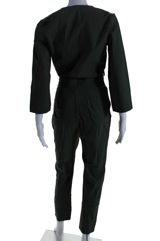 Aday Womens Stretch V-Neck Long Sleeve Destination Jumpsuit Moss Size S