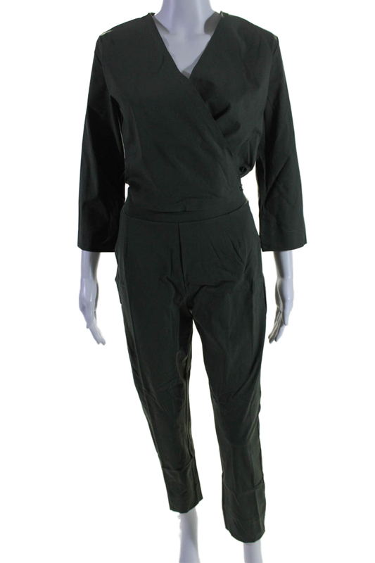 Aday Womens Stretch V-Neck Long Sleeve Destination Jumpsuit Moss Size S