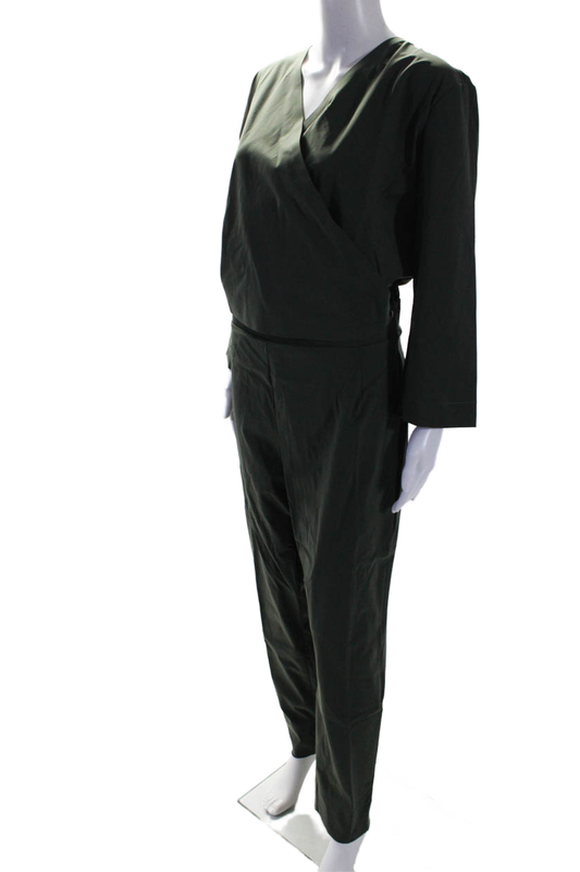 Aday Womens Stretch V-Neck Long Sleeve Destination Jumpsuit 1 Piece Moss Size XL