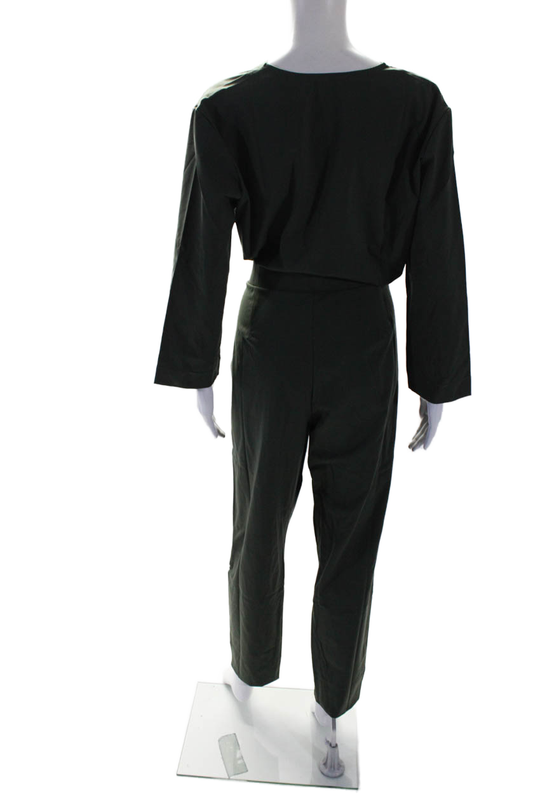 Aday Womens Stretch V-Neck Long Sleeve Destination Jumpsuit 1 Piece Moss Size XL
