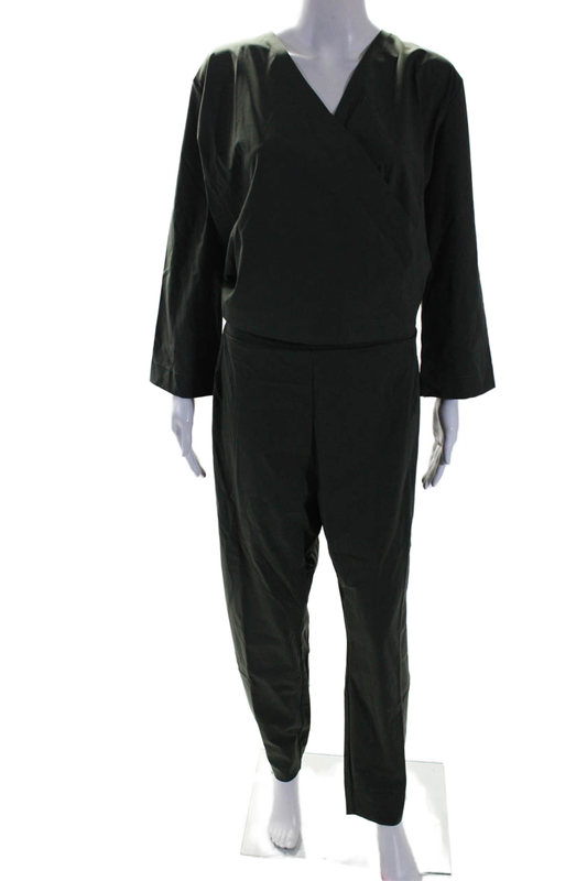 Aday Womens Stretch V-Neck Long Sleeve Destination Jumpsuit 1 Piece Moss Size XL