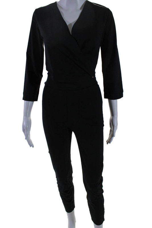 Aday Womens Stretch V-Neck Long Sleeve Destination Jumpsuit Black Size XS