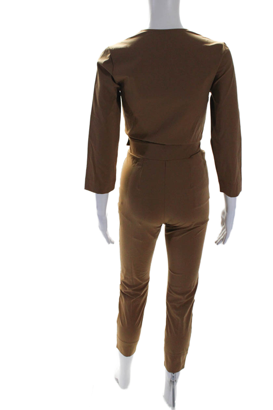 Aday Womens V-Neck Long Sleeve Destination Jumpsuit One Piece Camel Size XS