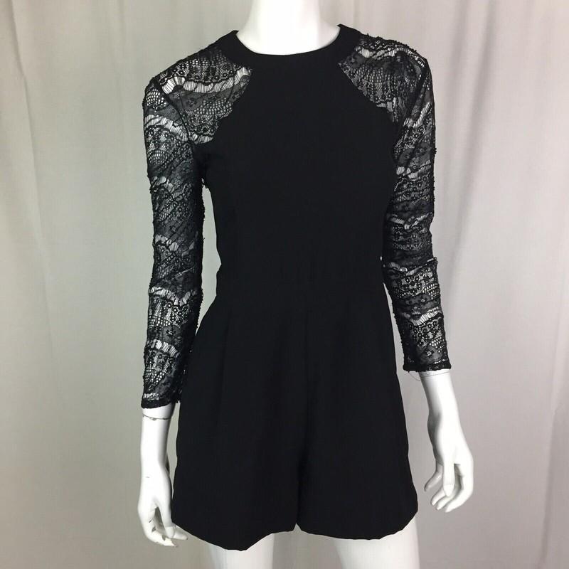 Adelyn Rae Long Sleeve Beaded Playsuit Black UK M LN042 LL 01