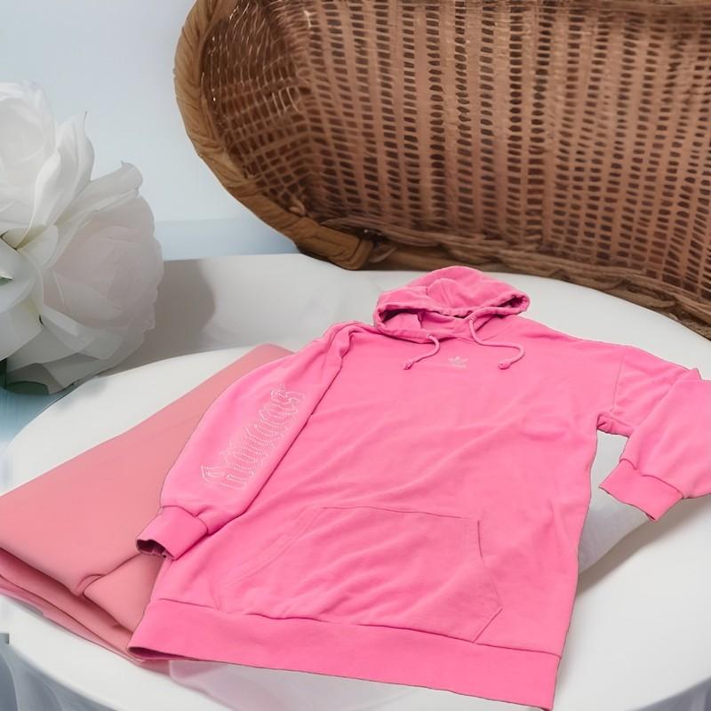 Adidas Originals Women's Large Hoodie Dress Pink Barbie Bling Bliss Orchid 32” L