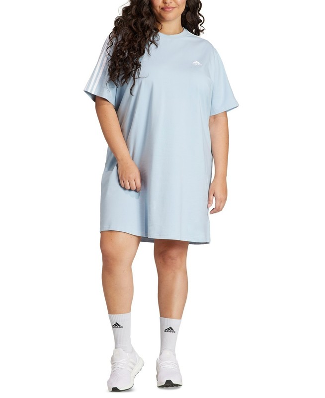 Adidas Plus Essentials 3-Stripes Boyfriend T-Shirt Dress Women's 3X Blue/White