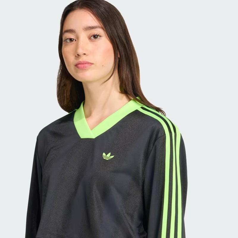 Adidas Women Adicolor Soccer Jacquard Crop Long-Sleeve Top