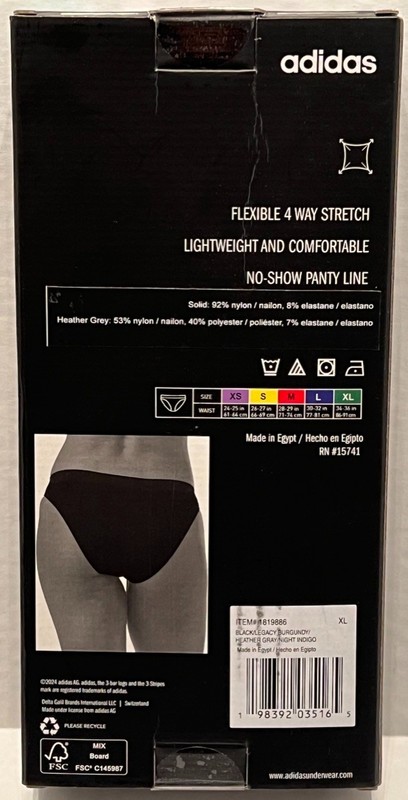 Adidas Women's 4 Pack Stretch Seamless Bikini Underwear Size XL
