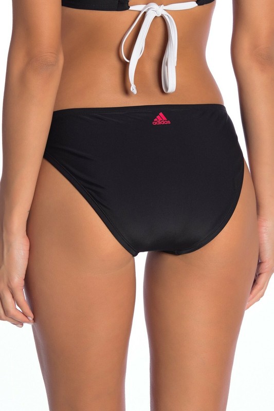 ADIDAS WOMENS SPORTS HIPSTER BIKINI BOTTOM BLACK WITH RED STRIPE