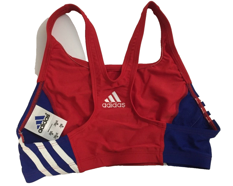 Adidas Young Women's Swimming Top Red Blue With 3 White Stripes Size M