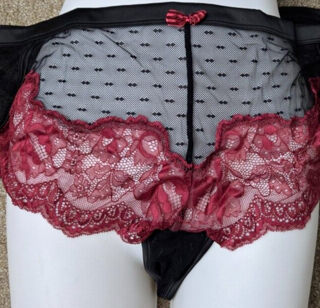 Adore Me Womens Hipster Panties Size 2X Black Maroon Lace Mesh Lot Of 2