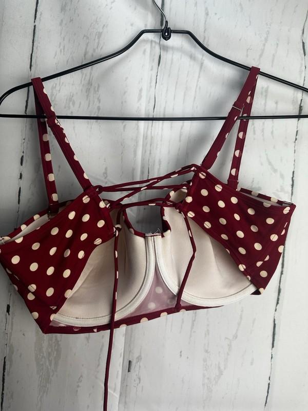 Adore Me XL Burgundy W White Polka Dot 38DD Underwire Top / XL Bottom