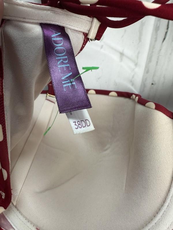 Adore Me XL Burgundy W White Polka Dot 38DD Underwire Top / XL Bottom