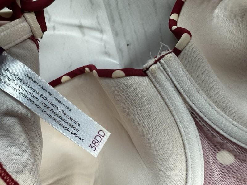 Adore Me XL Burgundy W White Polka Dot 38DD Underwire Top / XL Bottom