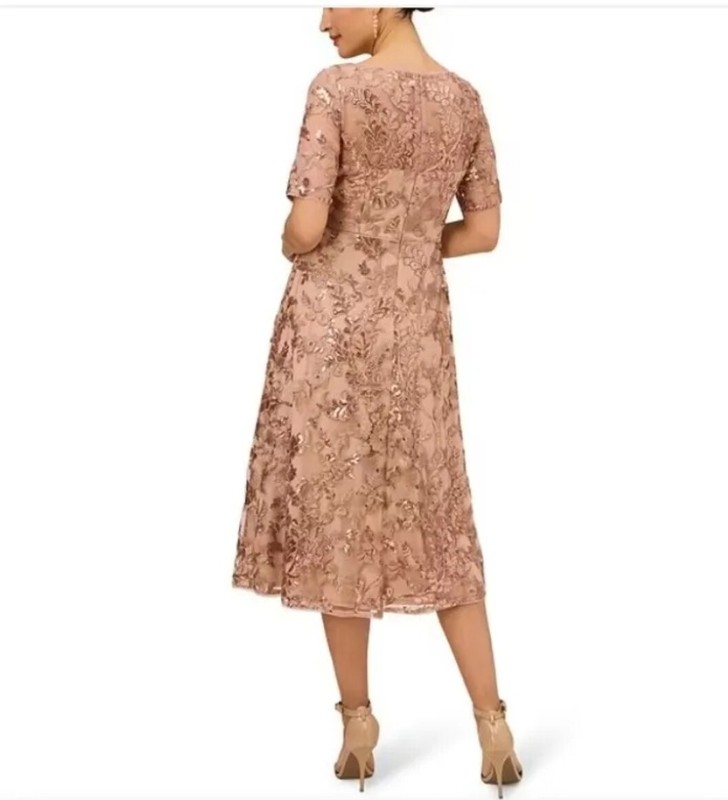 Adrianna Papell Dress Sequined Embroidered Size 8 Color Almodine