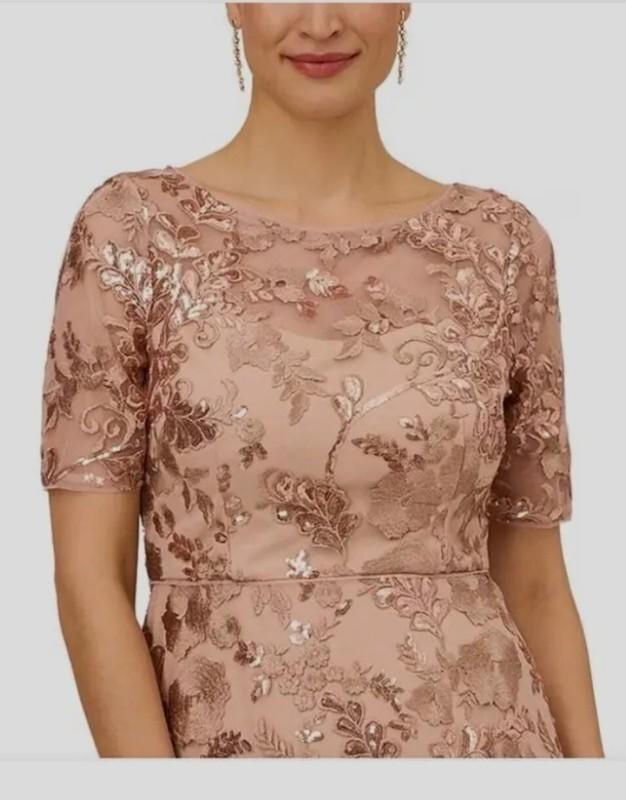 Adrianna Papell Dress Sequined Embroidered Size 8 Color Almodine