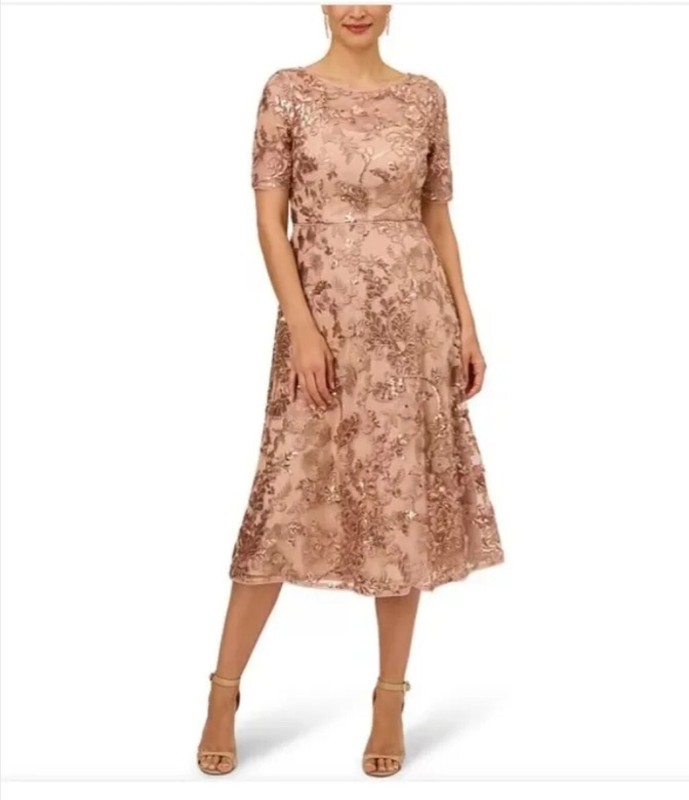 Adrianna Papell Dress Sequined Embroidered Size 8 Color Almodine