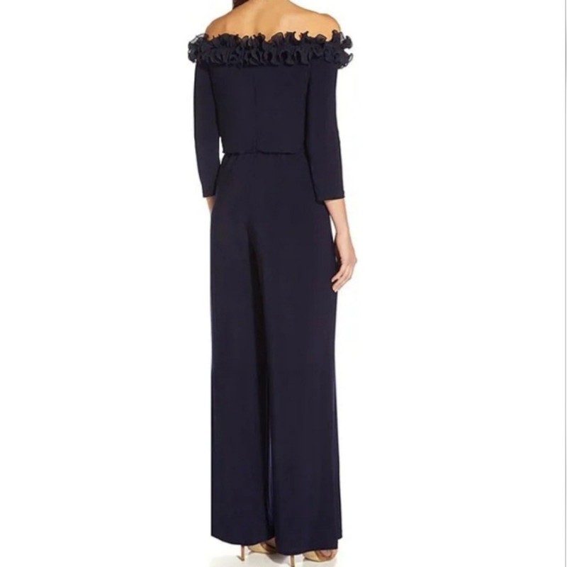 Adrianna Papell Jumpsuit Women's 6 Navy Blue Off Shoulder Formal Evening Pants